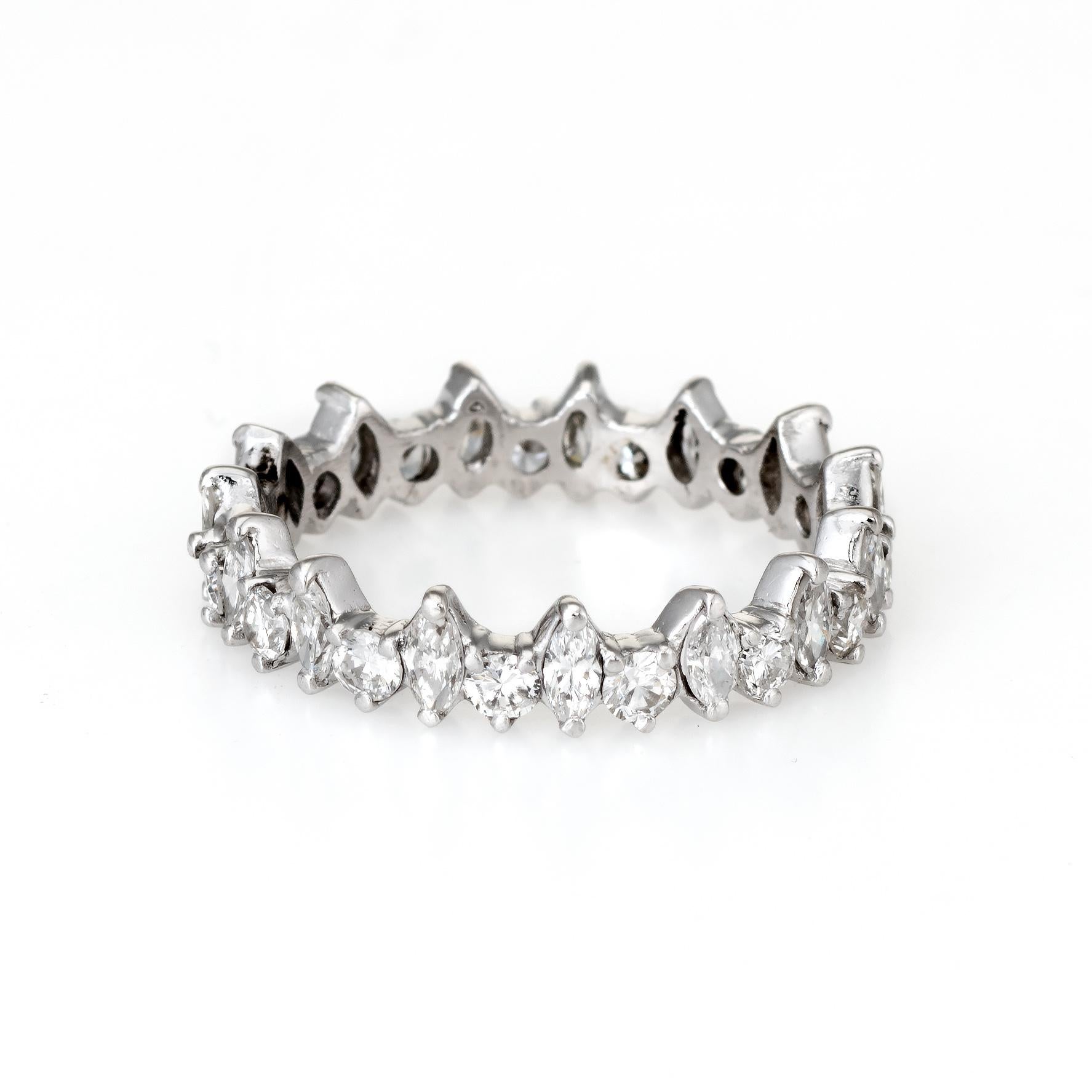 Modern Crown Tiara Diamond Eternity Ring Vintage 18 Karat White Gold Estate Jewelry