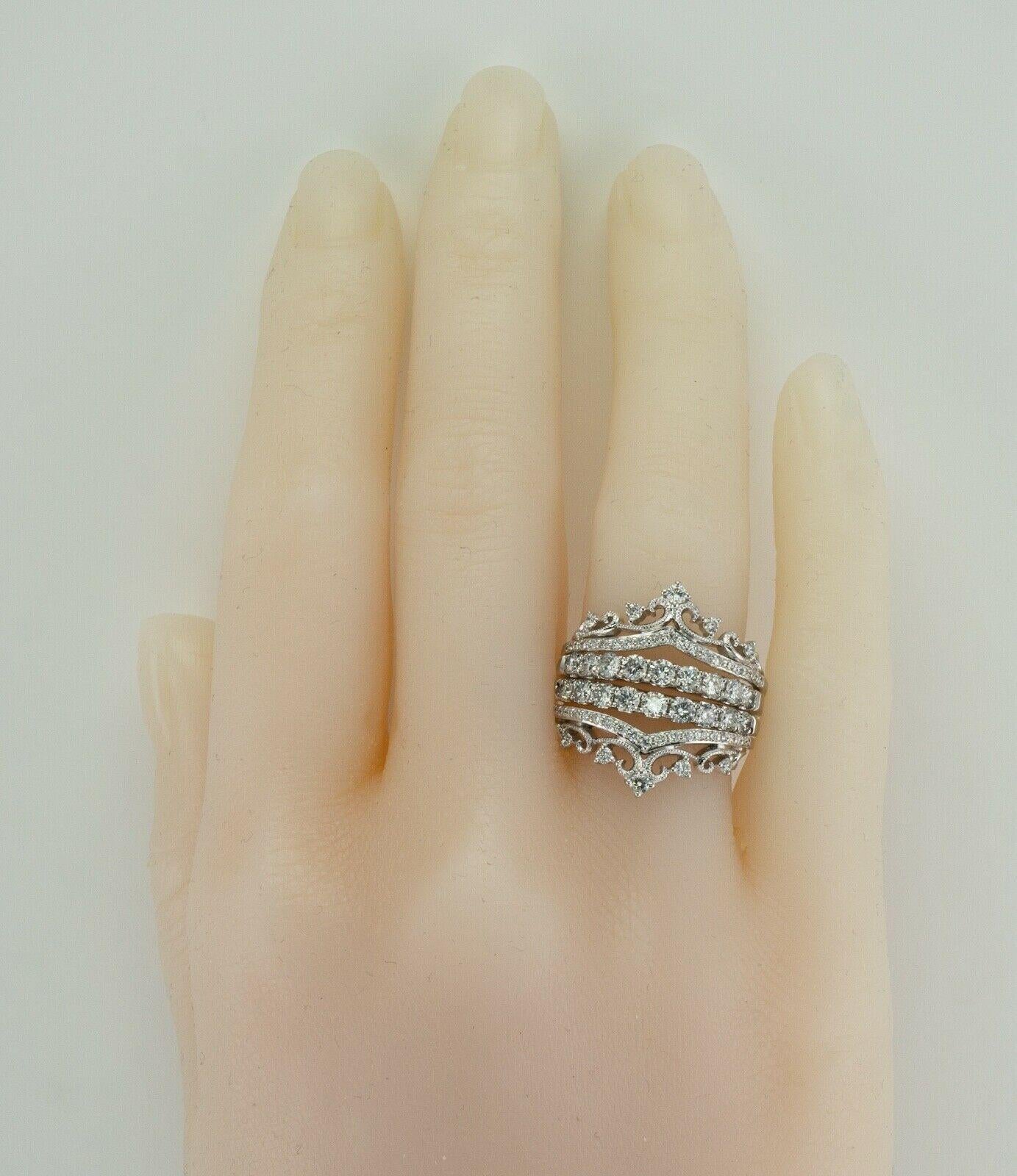 Round Cut Crown Tiara Diamond Ring 14K White Gold FD 1.76 TDW For Sale