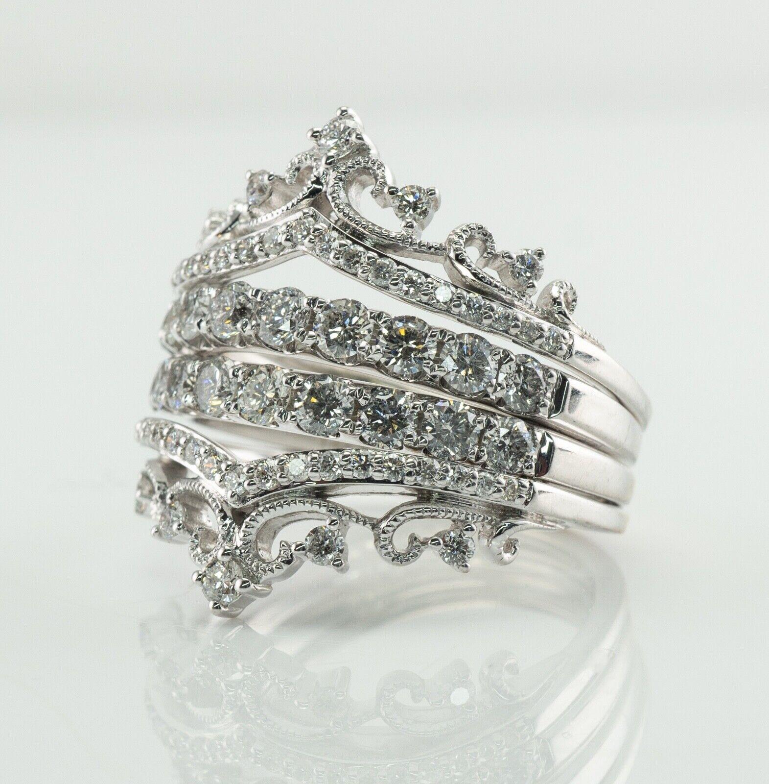Crown Tiara Diamond Ring 14K White Gold FD 1.76 TDW In Good Condition For Sale In East Brunswick, NJ