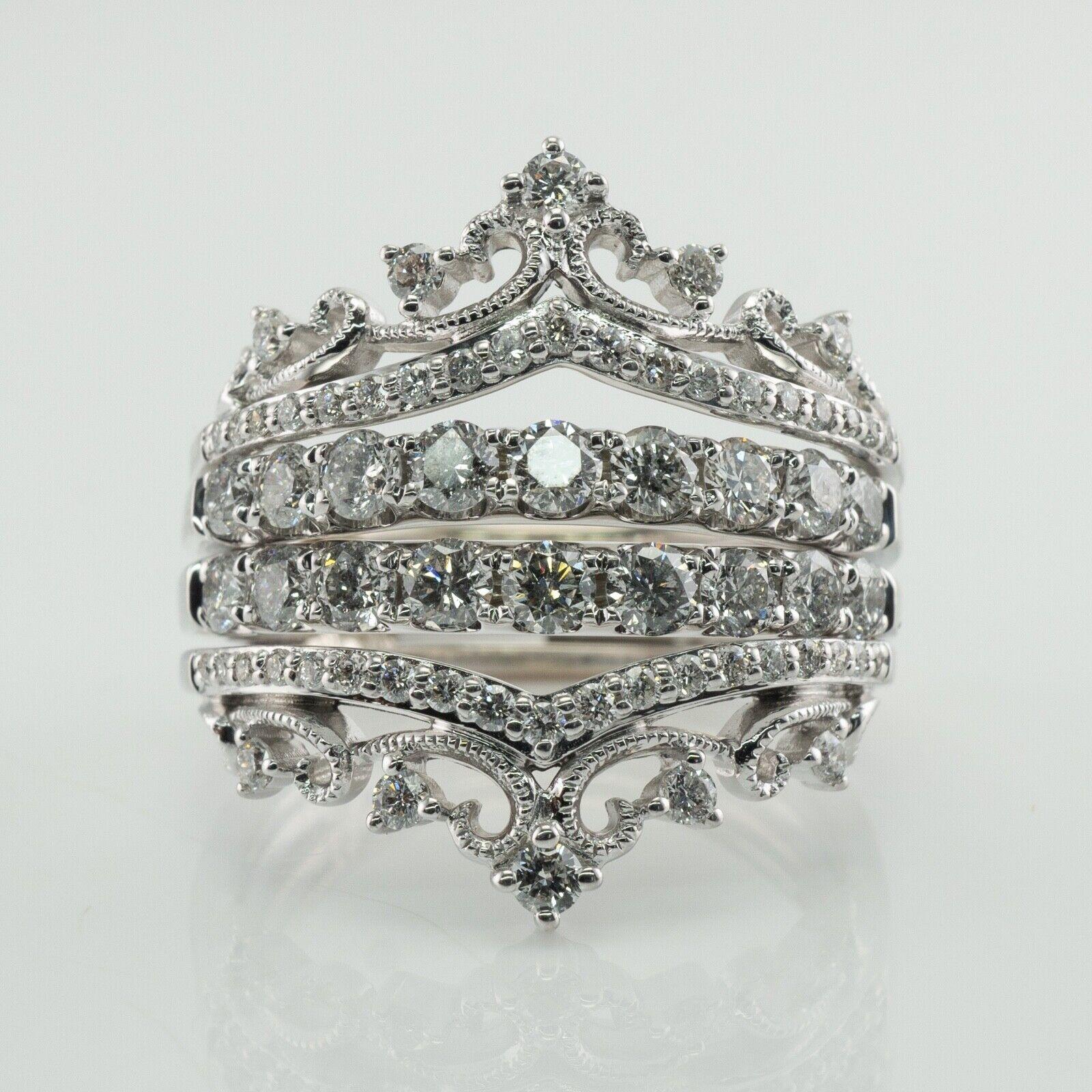 Women's Crown Tiara Diamond Ring 14K White Gold FD 1.76 TDW For Sale