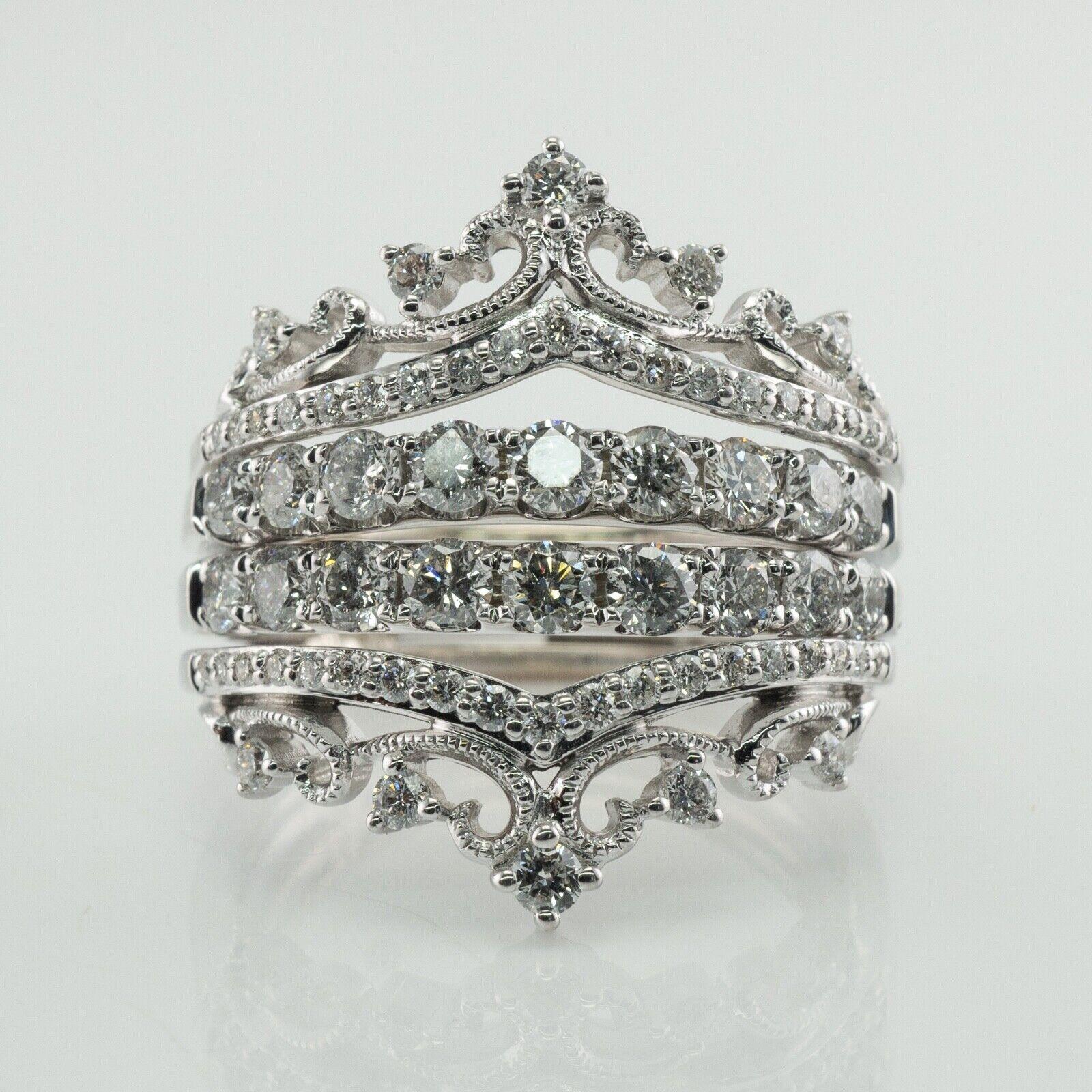 Bague diadème couronne en or blanc 14 carats avec diamants FD 1,76 TDW en vente 3