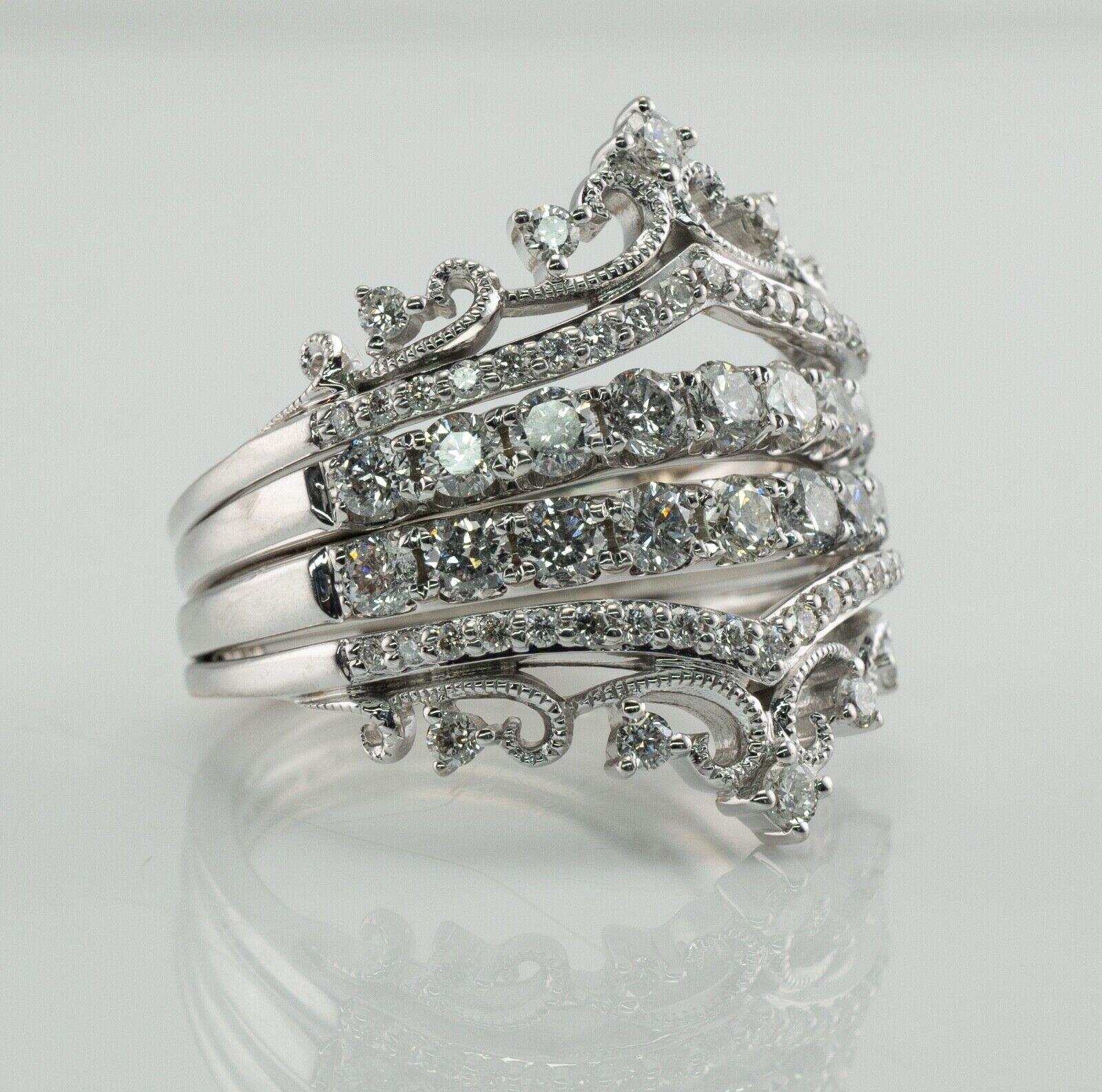 Crown Tiara Diamond Ring 14K White Gold FD 1.76 TDW For Sale 1