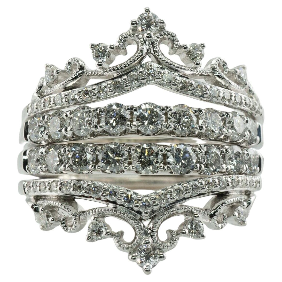 Crown Tiara Diamond Ring 14K White Gold FD 1.76 TDW For Sale
