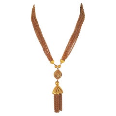 Trifari 1930s Philippe Gold Textural DropEarrings & HeavyChain Tassel Sautoir