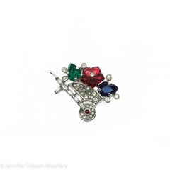 Crown Trifari 1940s Fruit Salad Wheelbarrow Figural Brooch