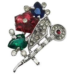 Crown Trifari 1940s Fruit Salad Wheelbarrow Figural Brooch