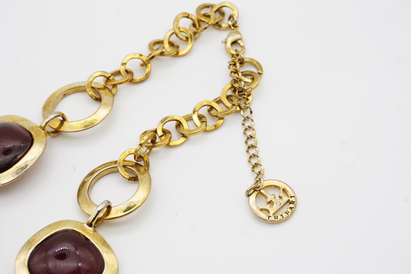 Crown Trifari 1950s Amethyst Citrine Emerald Square Circle Interlocked Necklace For Sale 6