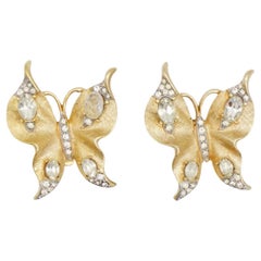 Crown Trifari 1950s Crystals Butterfly Dress Clip Vivid Double Oval Beads Brooch