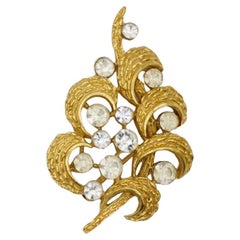 Crown Trifari 1950s Curl Flower Leaf Grape Fruit Pine Tree Whole Crystal Brooch