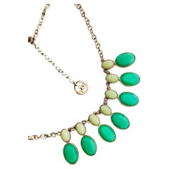 Crown Trifari 1950s Gold Rare Gripoix Oval Emerald Light Green Chunky Necklace
