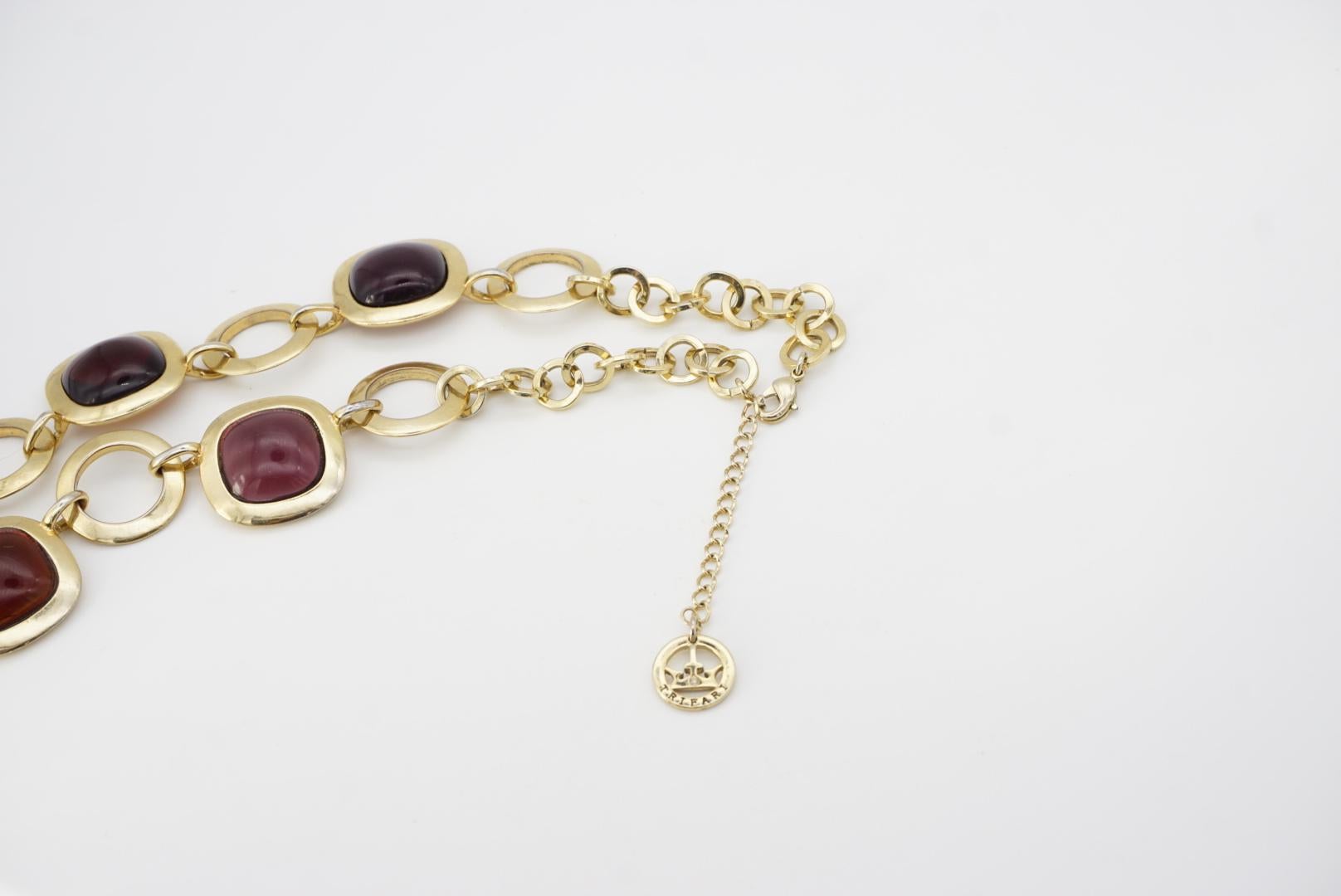 Crown Trifari 1950s Gripoix Purple Amber Green Round Interlock Pendant Necklace For Sale 7
