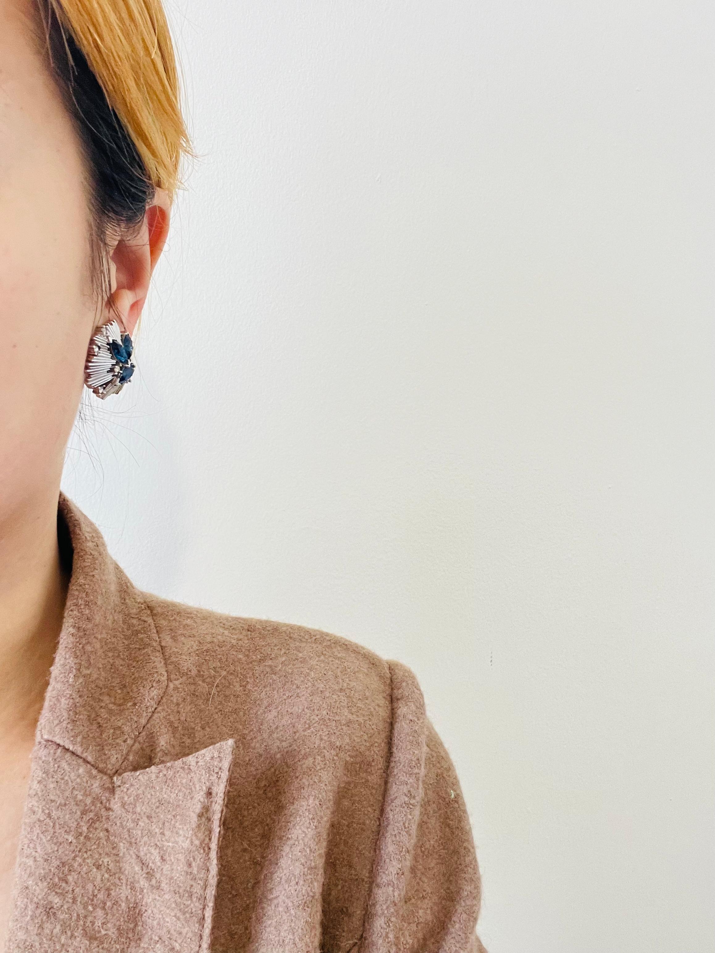 Couronne Trifari 1950 Saphir Cristaux Marquise Étoiles Météore Fleur Feuille 3 Set en vente 5