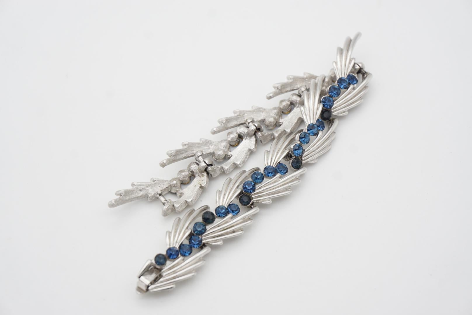 Crown Trifari 1950s Sapphire Crystals Stars Leaf Set Earrings Brooch Bracelet 9