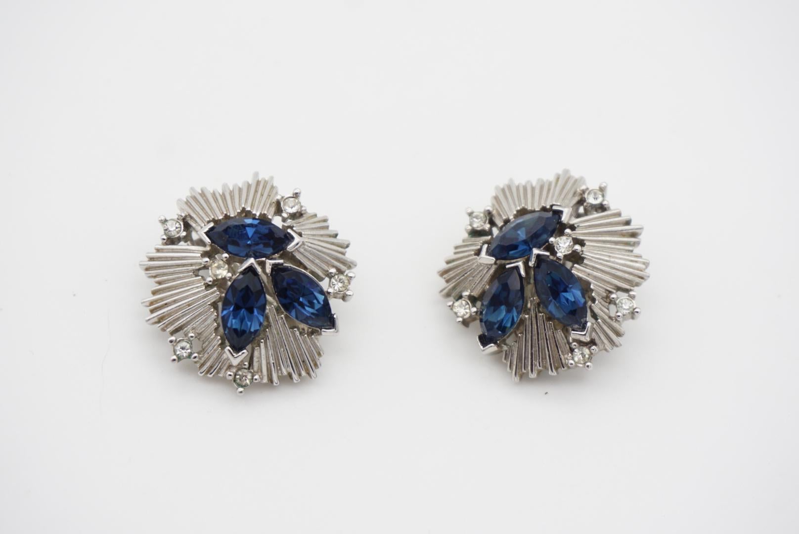 Crown Trifari 1950s Sapphire Crystals Stars Leaf Set Earrings Brooch Bracelet 12