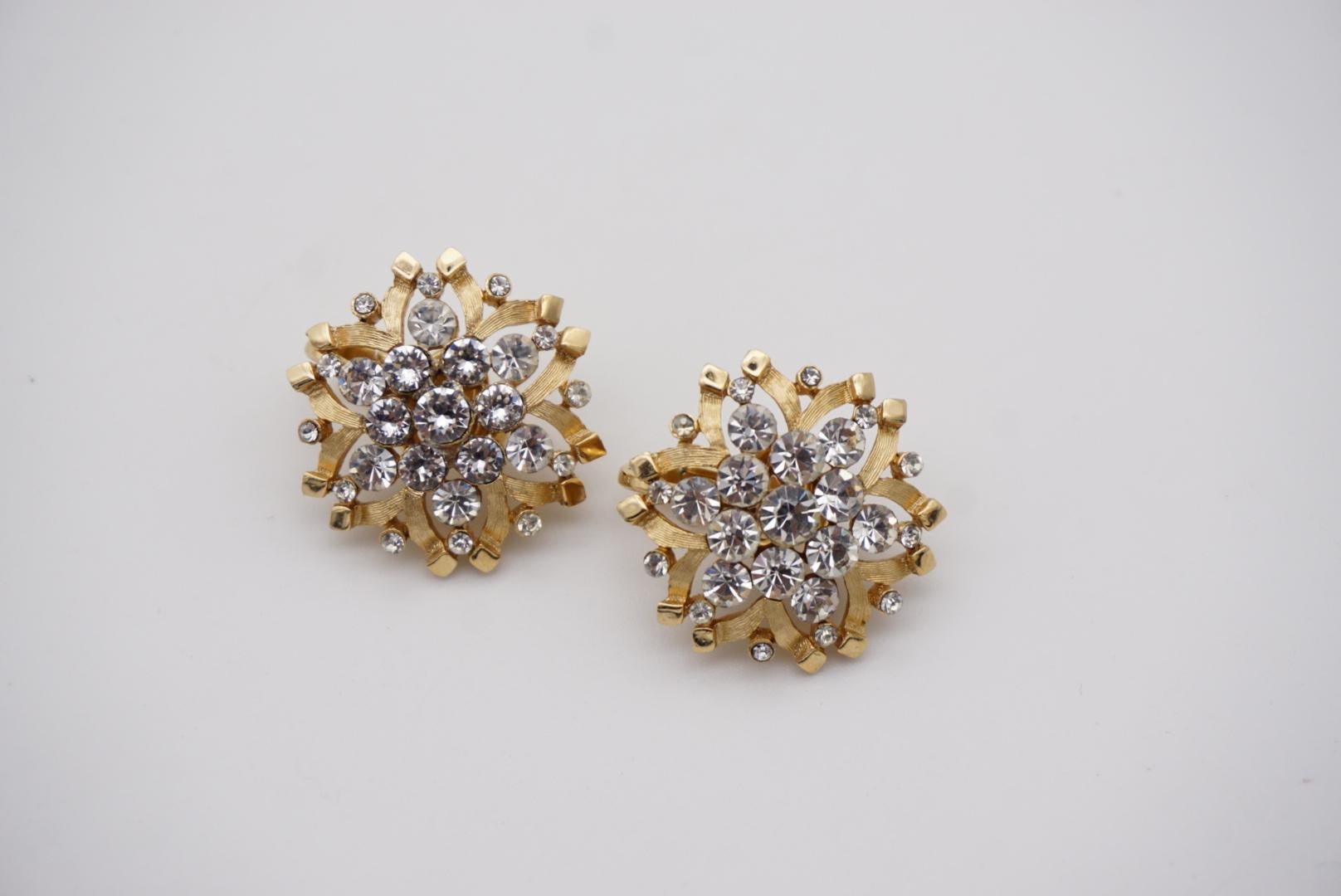 Crown Trifari 1950s Snowflakes Sunburst Festival Crystals Set Earrings Brooch 10