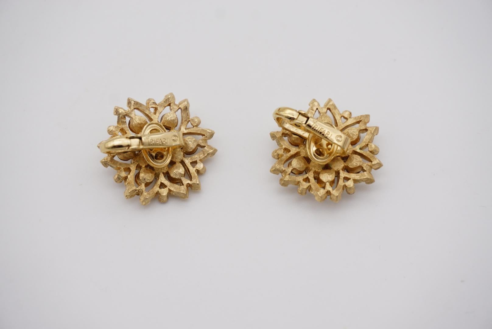 Crown Trifari 1950s Snowflakes Sunburst Festival Crystals Set Earrings Brooch 11
