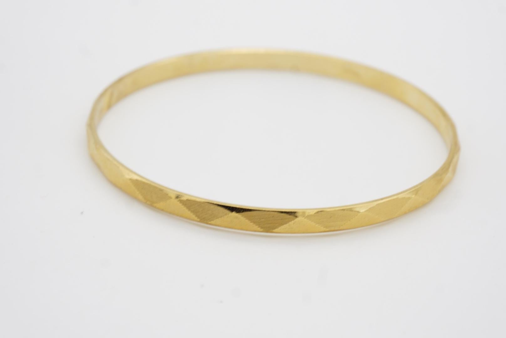 Crown Trifari 1950s Unisex Textured Check Modernist Cuff Gold Bangle Bracelet 8
