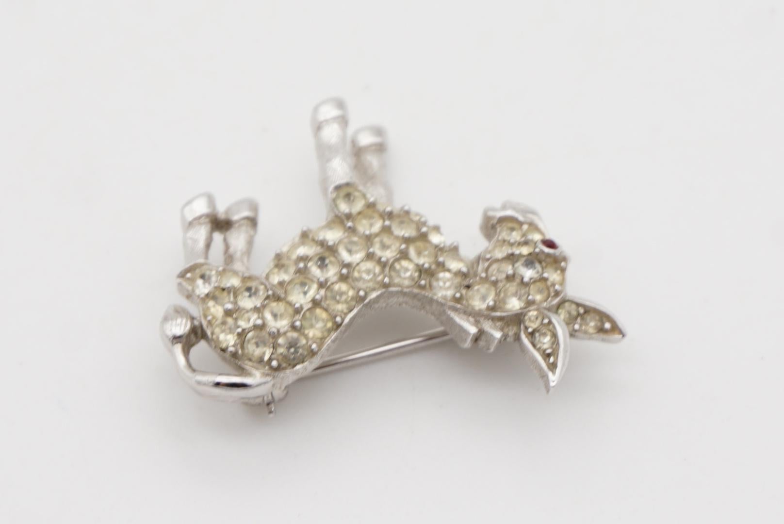 Crown Trifari 1950s Vivid Cute Donkey Red Eye Whole White Crystals Silver Brooch For Sale 2