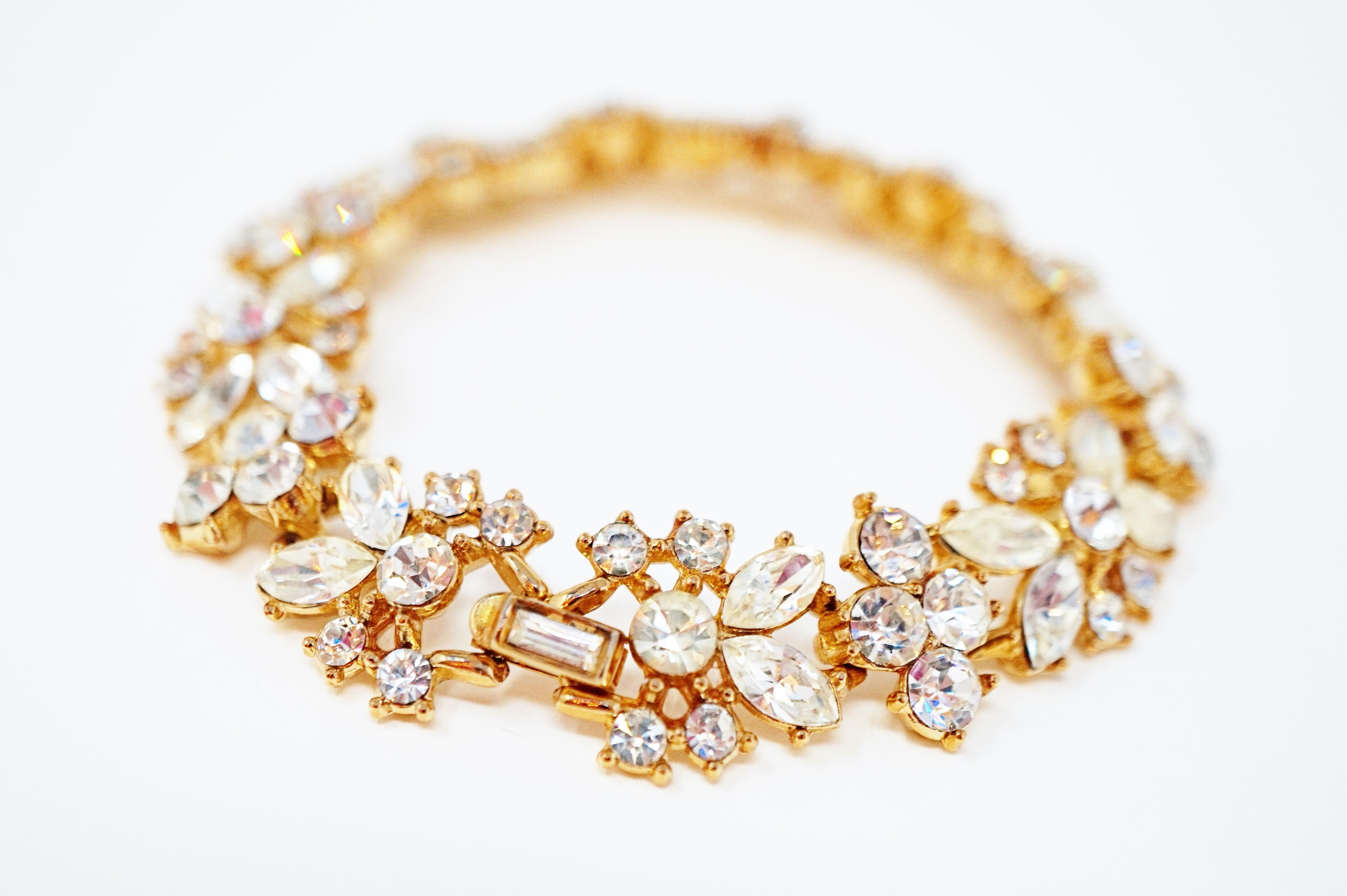 Crown Trifari Crystal Demi-Parure Bracelet and Earring Set, Signed, circa 1950 4