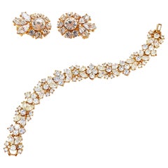 Crown Trifari Crystal Demi-Parure Bracelet and Earring Set, Signed, circa 1950