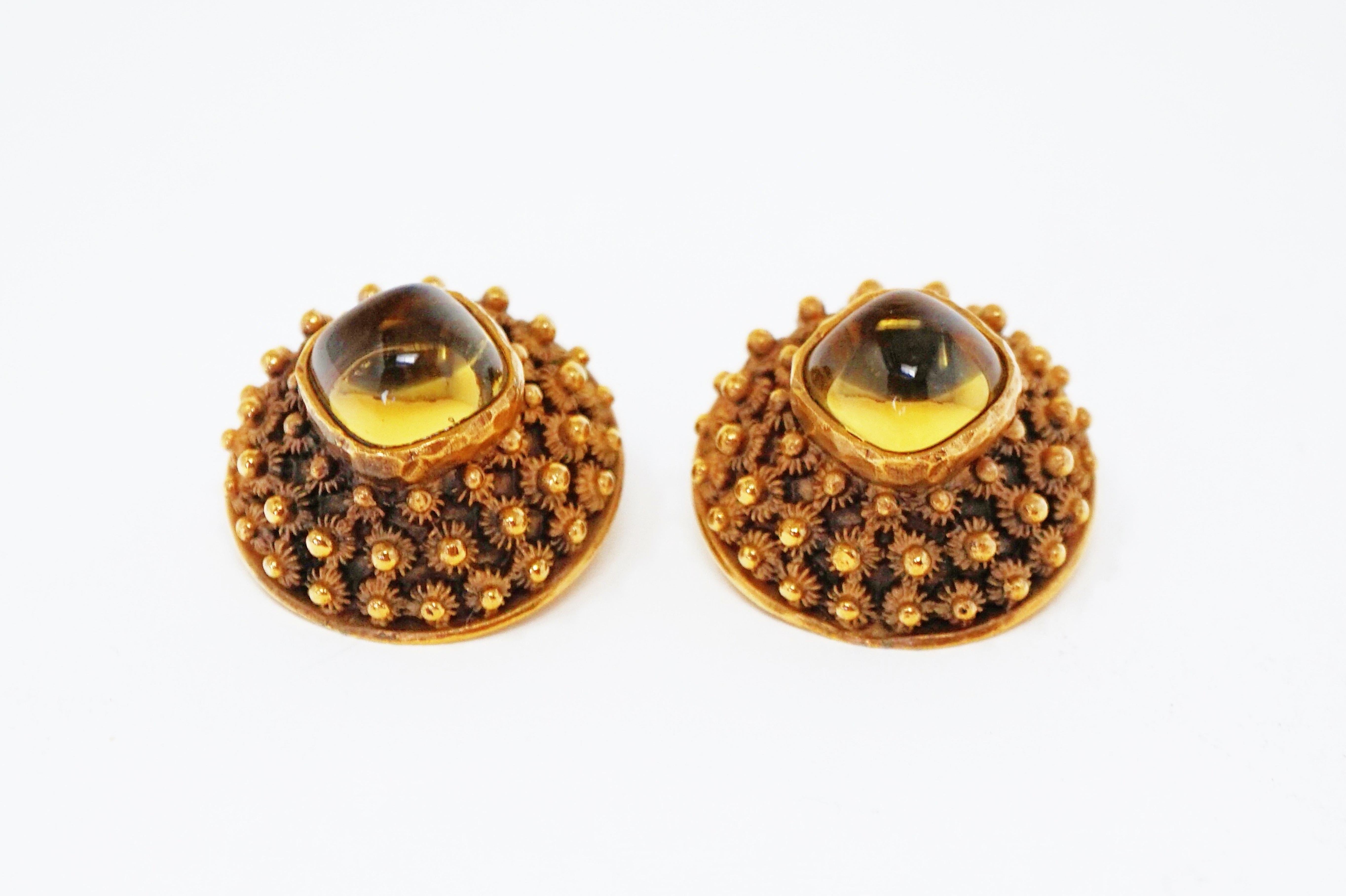 Crown Trifari Gilded Brutalist Statement Earrings, Signed, circa 1960 1