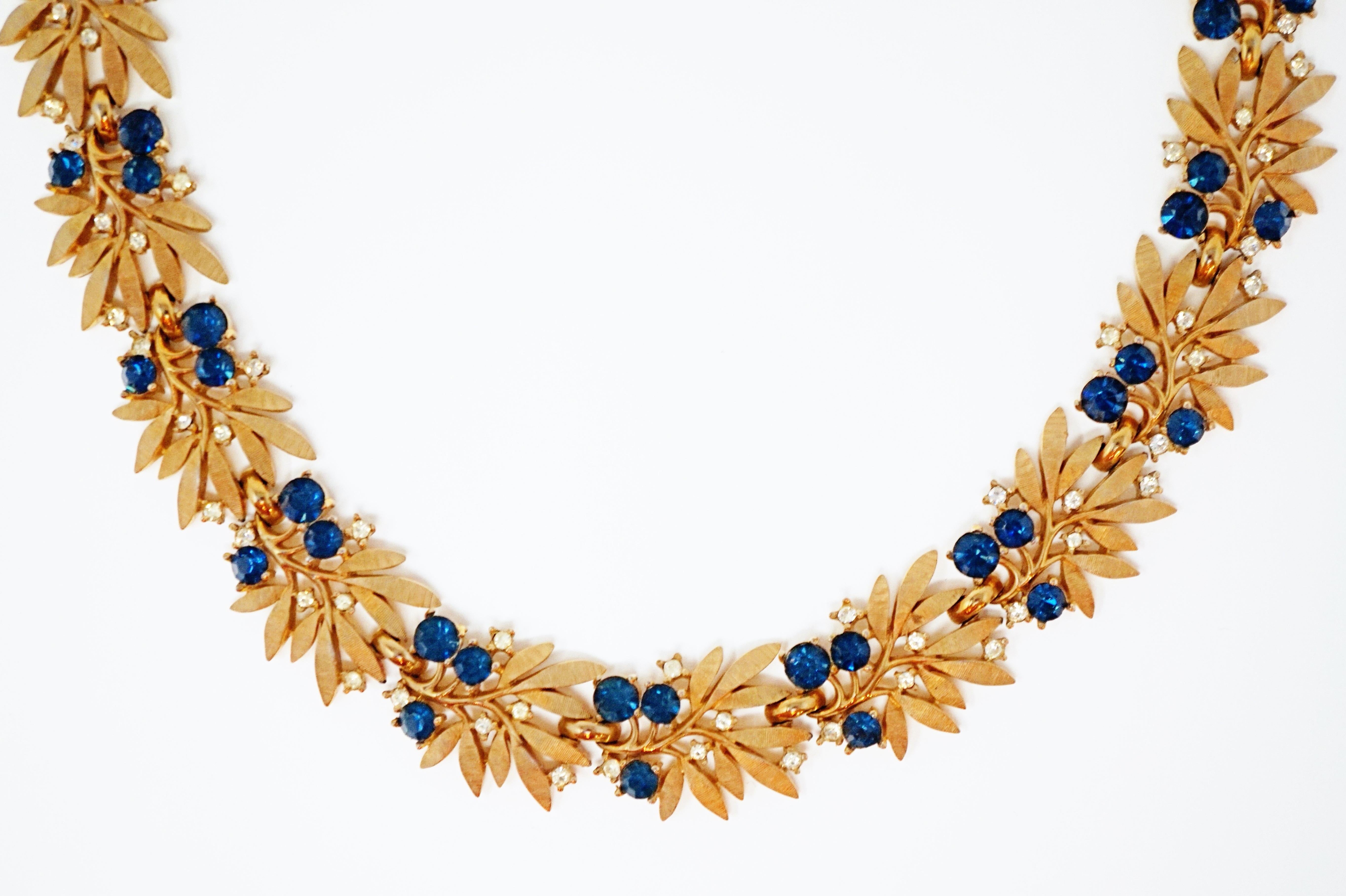 Modern Crown Trifari Gilded Choker Necklace with Rhinestones, Signed, circa 1955