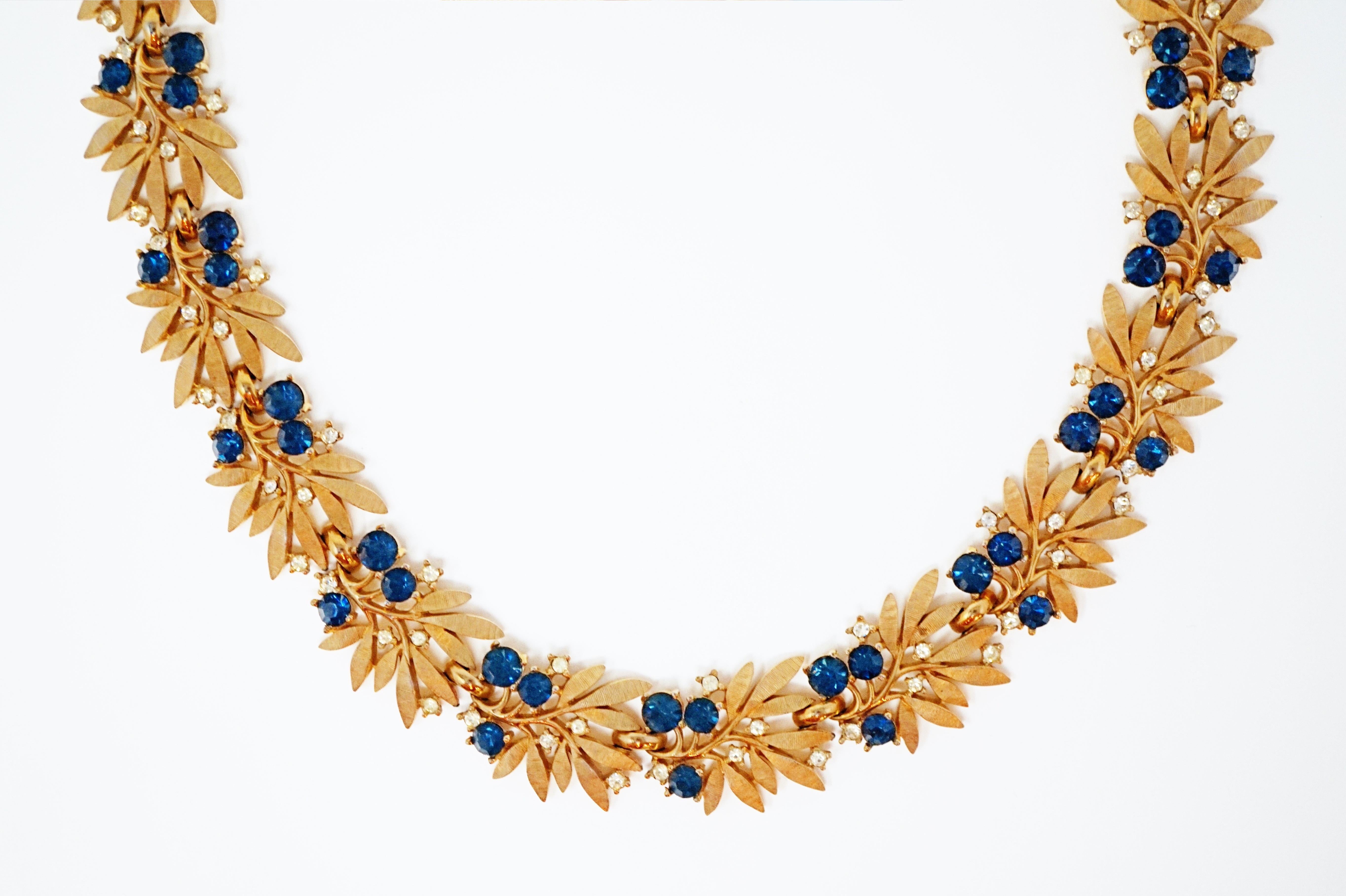 Crown Trifari Gilded Choker Necklace with Rhinestones, Signed, circa 1955 1