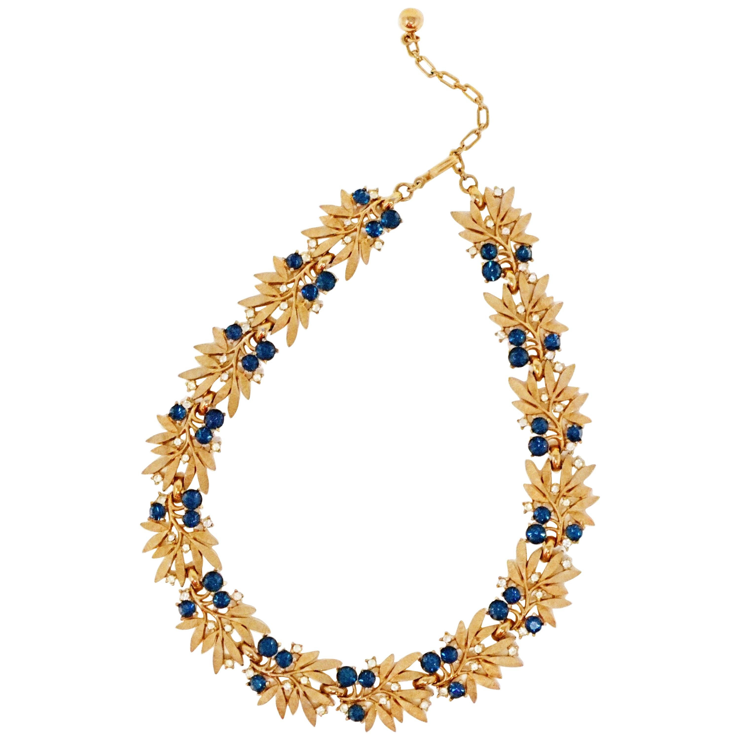 Crown Trifari Gilded Choker Necklace with Rhinestones, Signed, circa 1955