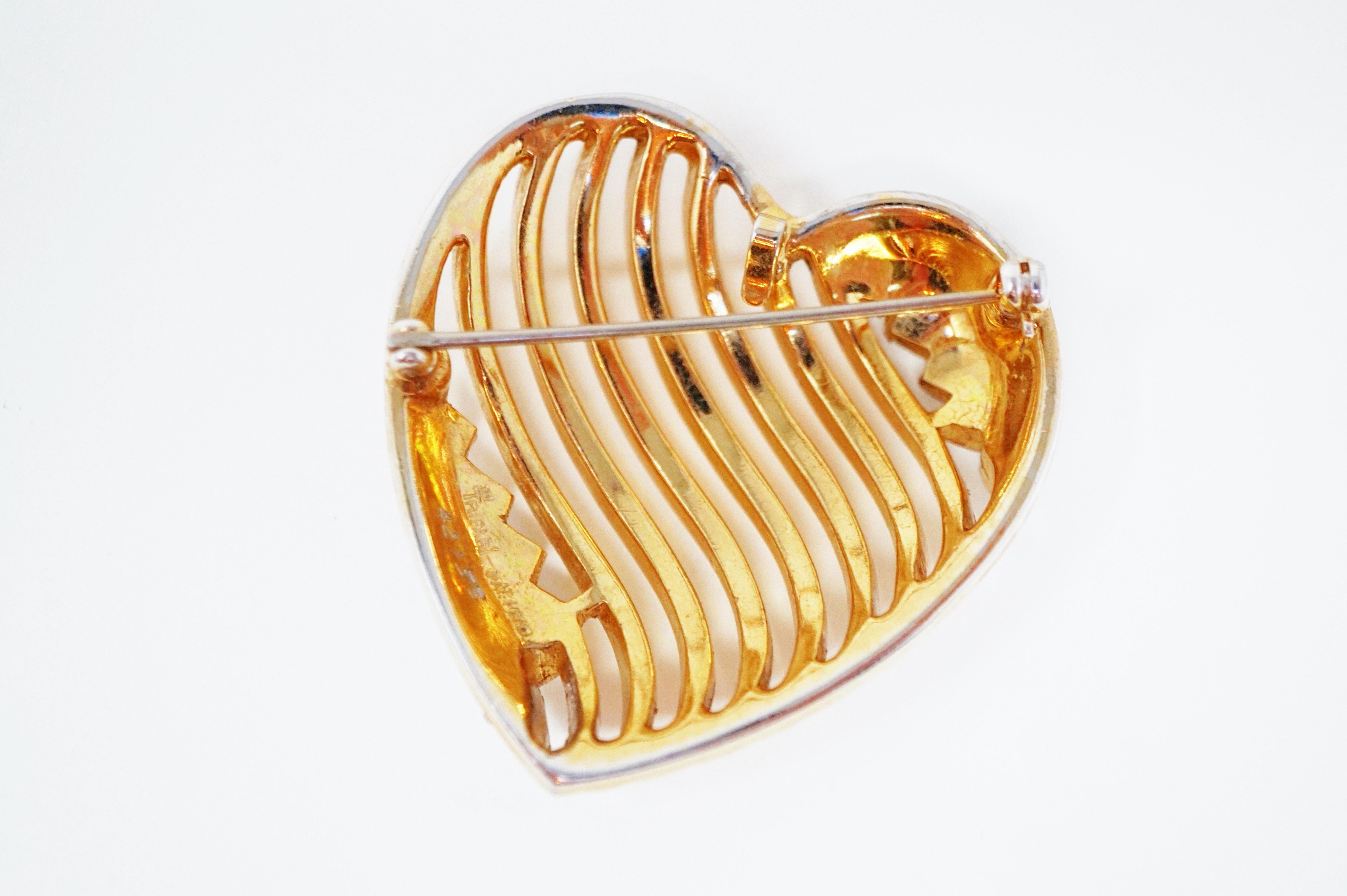 Crown Trifari Gilded Heart Brooch with Swarovski Pavé by Alfred Philippe, 1953 1
