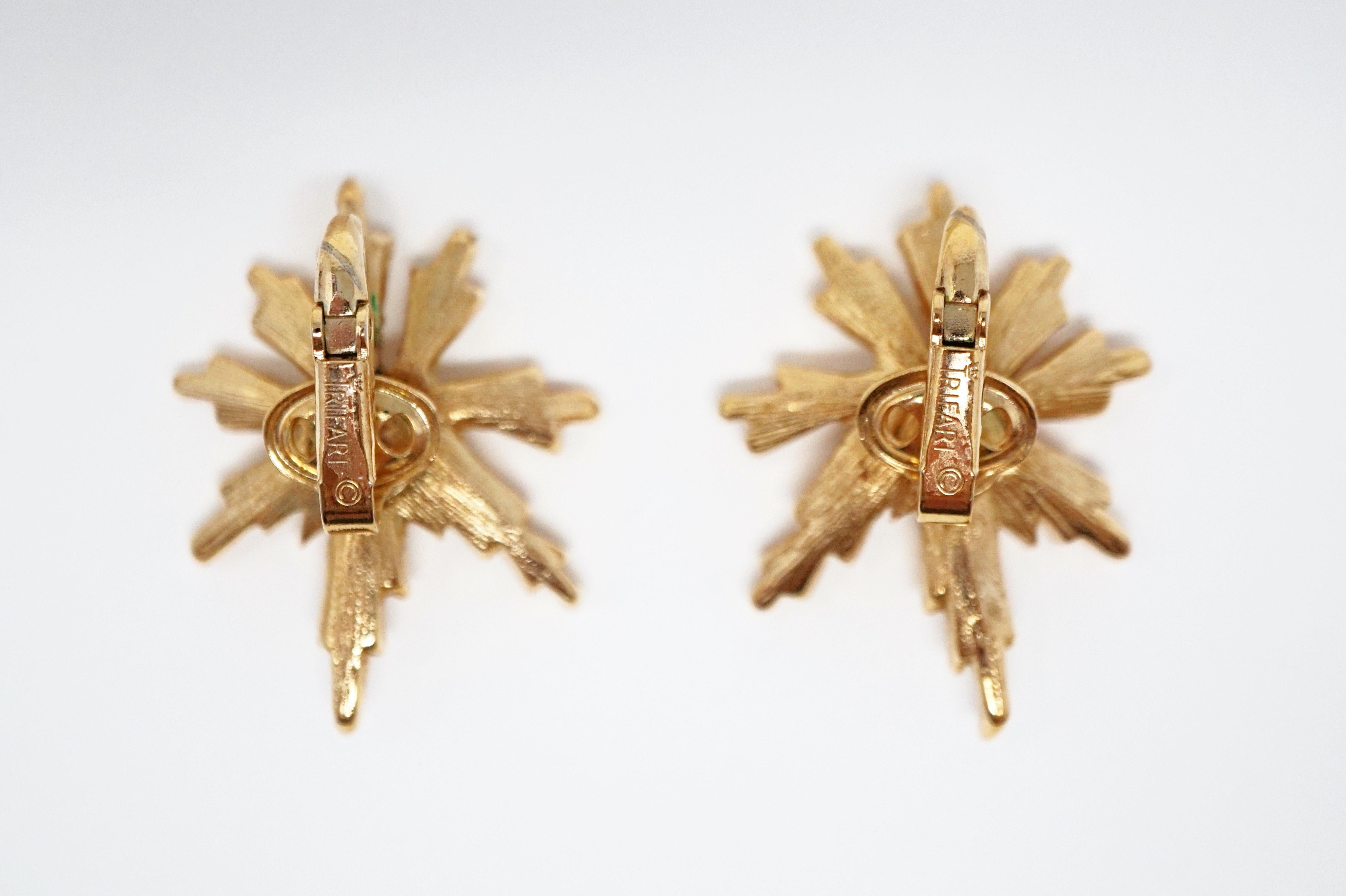 Crown Trifari Gilded Starburst Mid Century Modern Earrings, Signed, circa 1950s 5