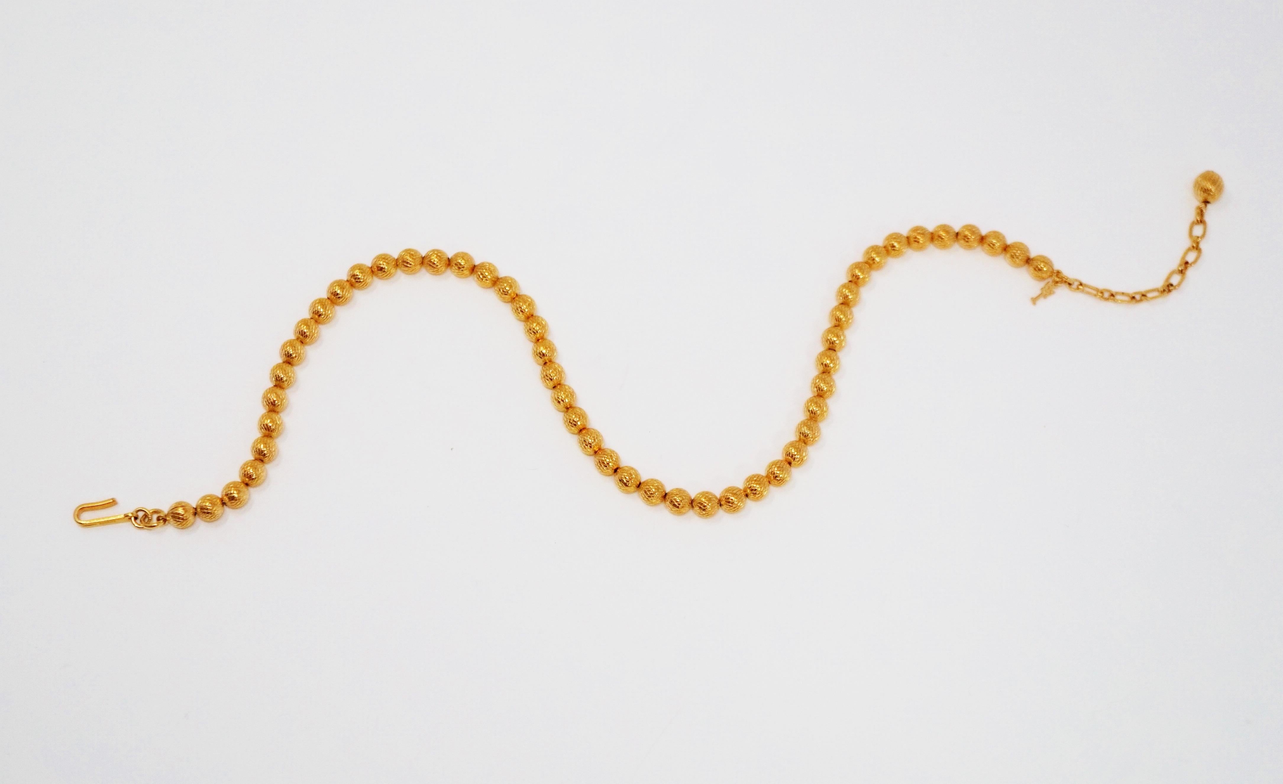 Modernist Crown Trifari Gold Bead Choker Necklace, circa 1955, Signed