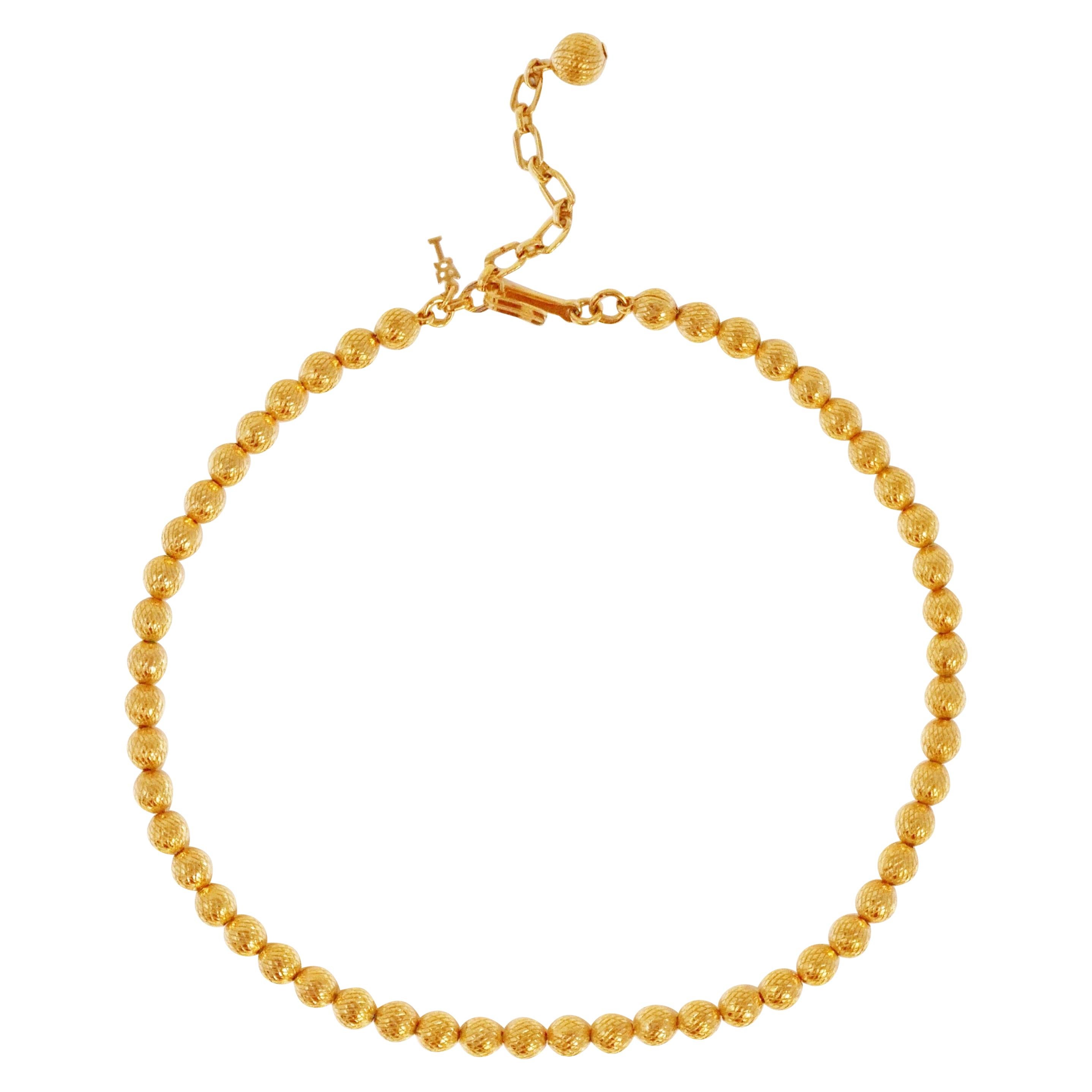Crown Trifari Gold Bead Choker Necklace, circa 1955, Signed