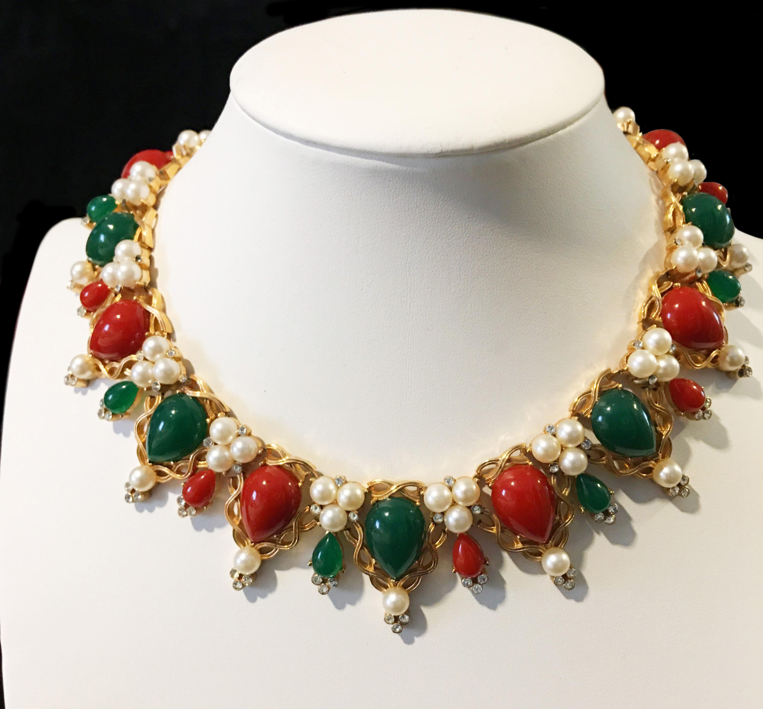 Romantic Crown Trifari Kashmir “Jewels of India” 1960's Collar Necklace