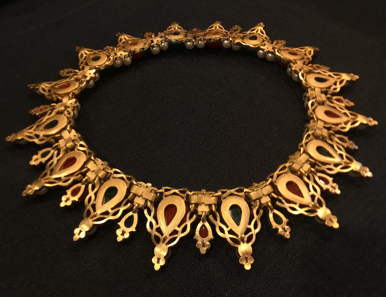 Crown Trifari Kashmir “Jewels of India” 1960's Collar Necklace In Good Condition In Newport Coast, CA