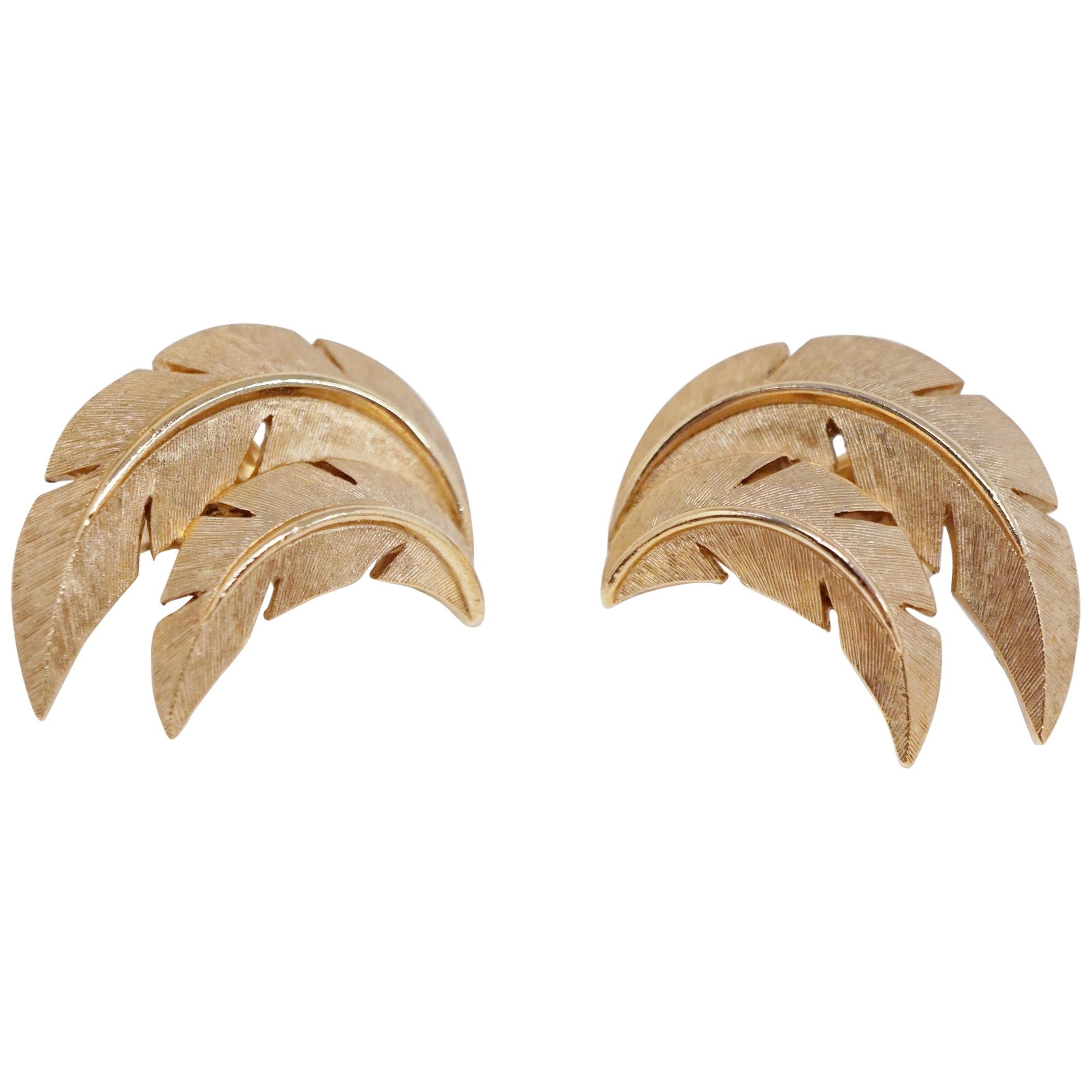Crown Trifari Palm Leaf Clip-On Earrings, circa 1955, Signed