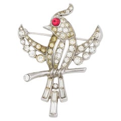 Crown TRIFARI Philippe 1940s Bird Ruby Eye Whole Crystals Swallow Perch Brooch