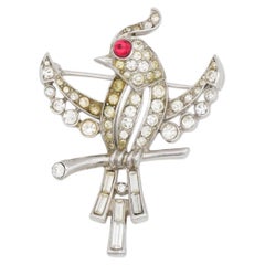 Crown TRIFARI Philippe 1940s Bird Ruby Red Eye Crystals Swallow Perch Brooch