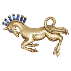 Crown TRIFARI Philippe 1940s Vintage Running Blue Sapphire Horse Unicorn Brooch