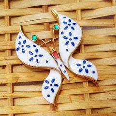 Crown Trifari Precious Pets Enameled Butterfly Brooch, Signed, 1967