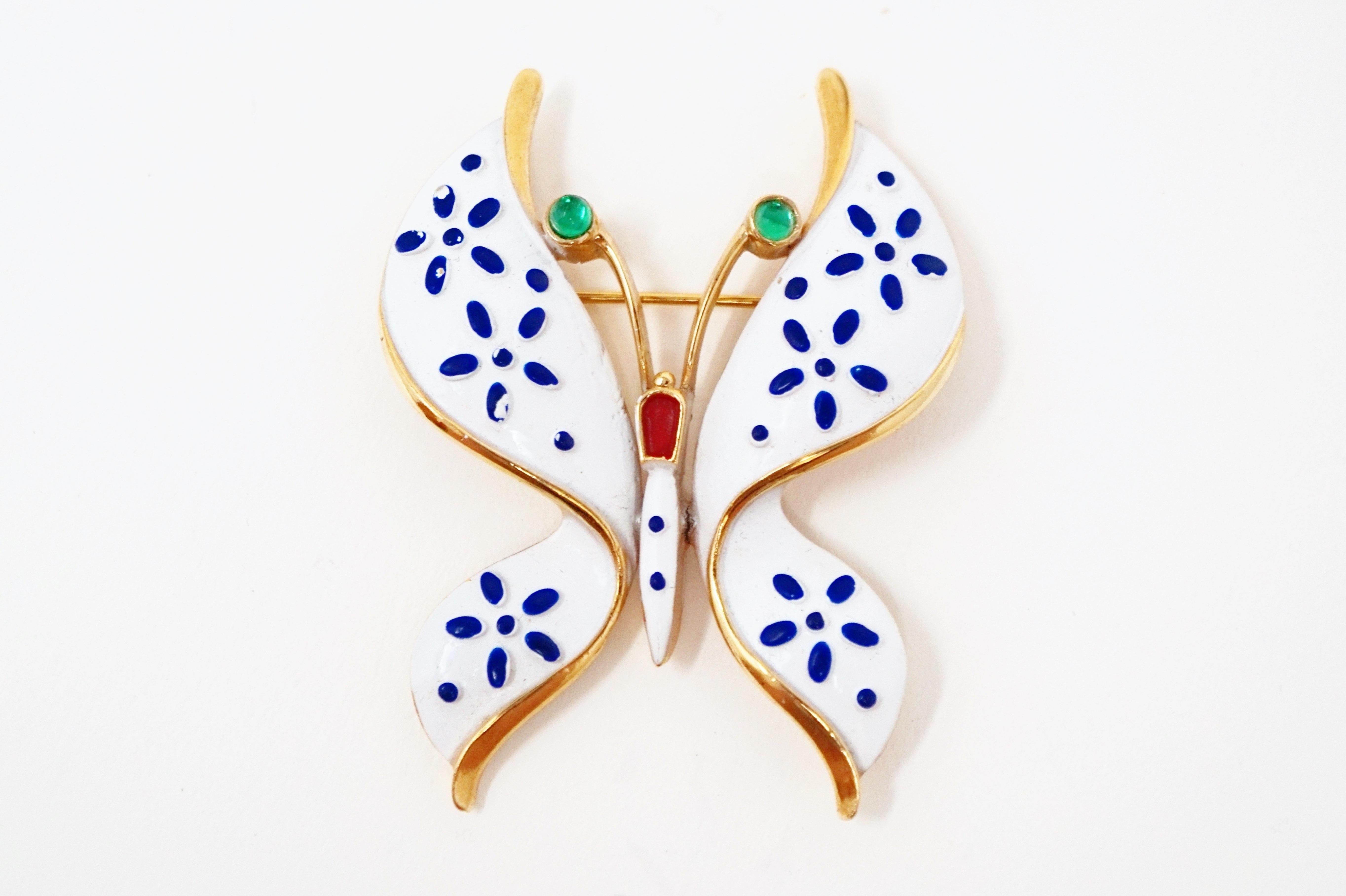 Crown Trifari Precious Pets Enameled Butterfly Brooch, Signed, 1967 In Good Condition In McKinney, TX