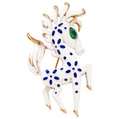 Crown Trifari Precious Pets Enameled Pony / Horse Brooch, Signed, 1967