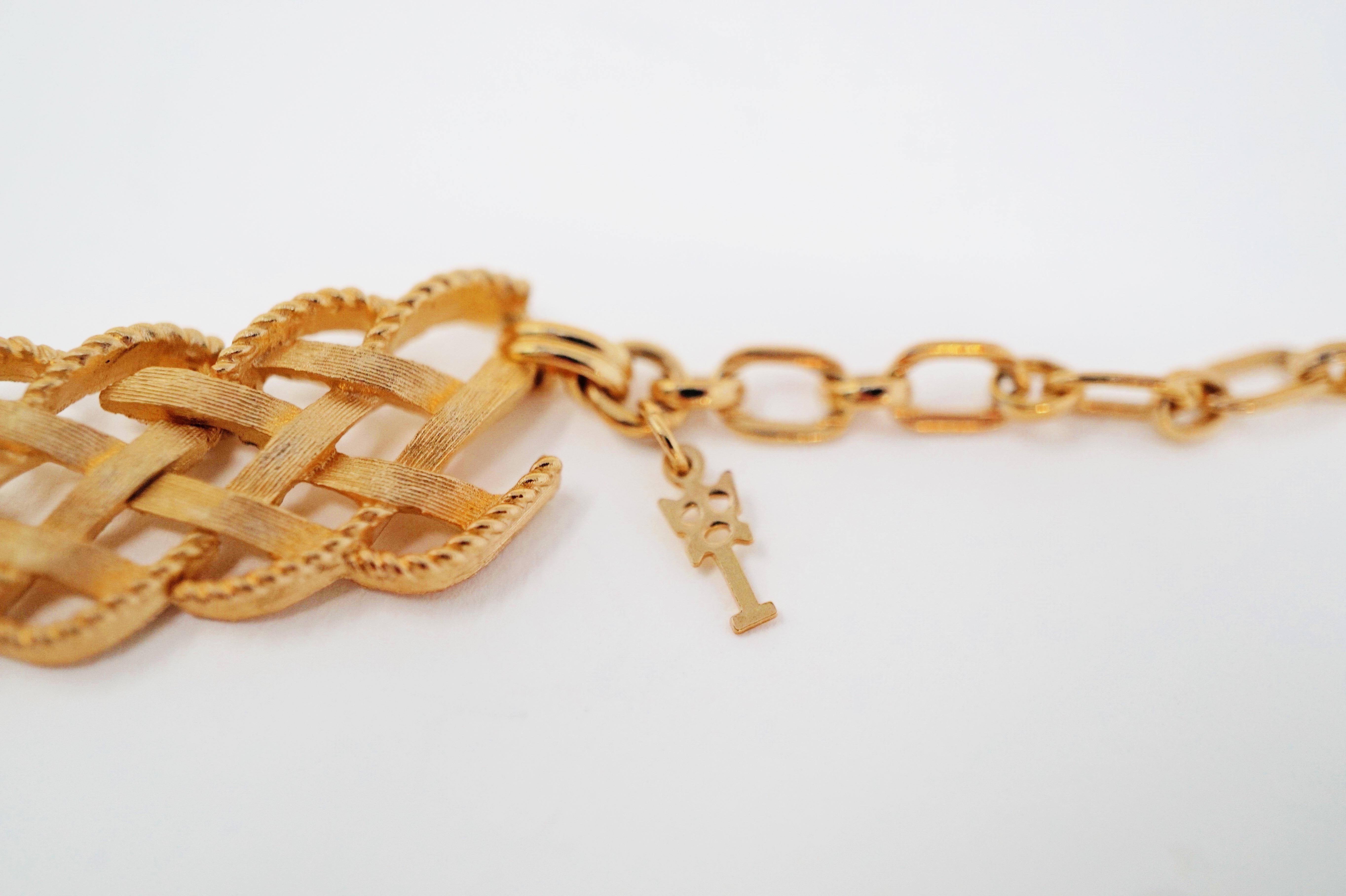 Modernist Crown Trifari Signed Woven Lattice Necklace, Bracelet & Earrings Set, circa 1960