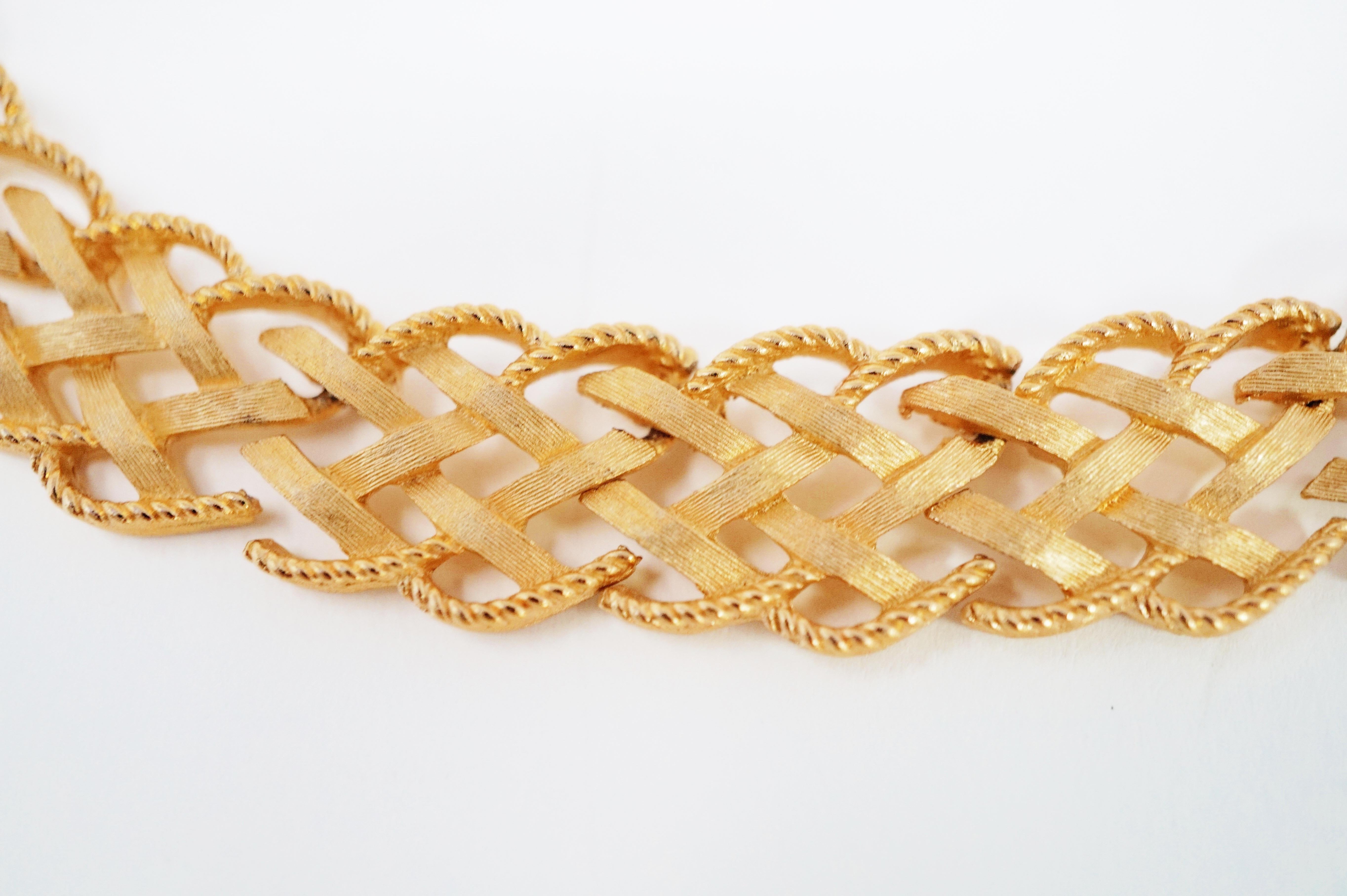Women's Crown Trifari Signed Woven Lattice Necklace, Bracelet & Earrings Set, circa 1960
