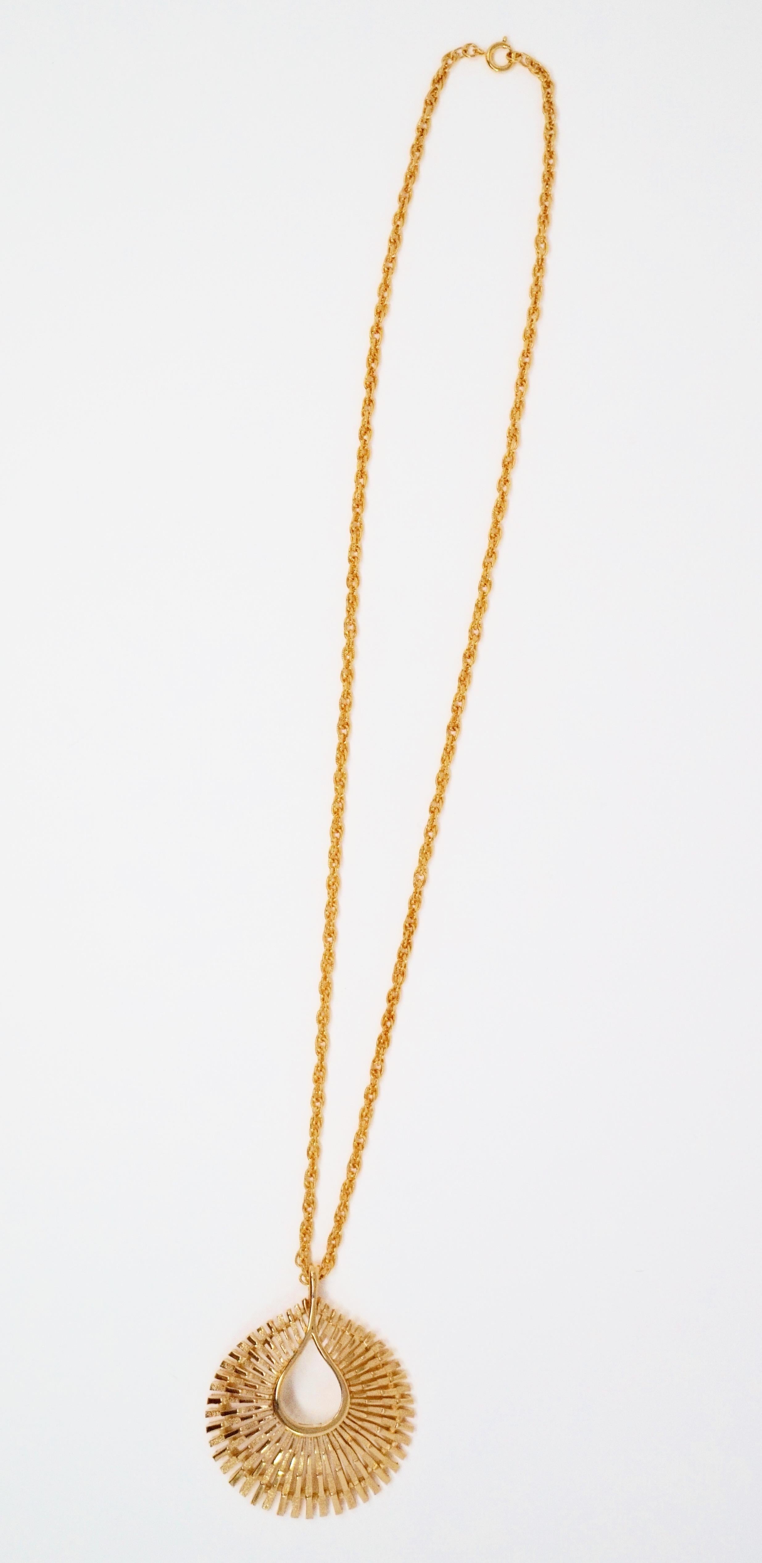 Modernist Crown Trifari Sunburst Atomic Style Pendant Necklace, circa 1955, Signed