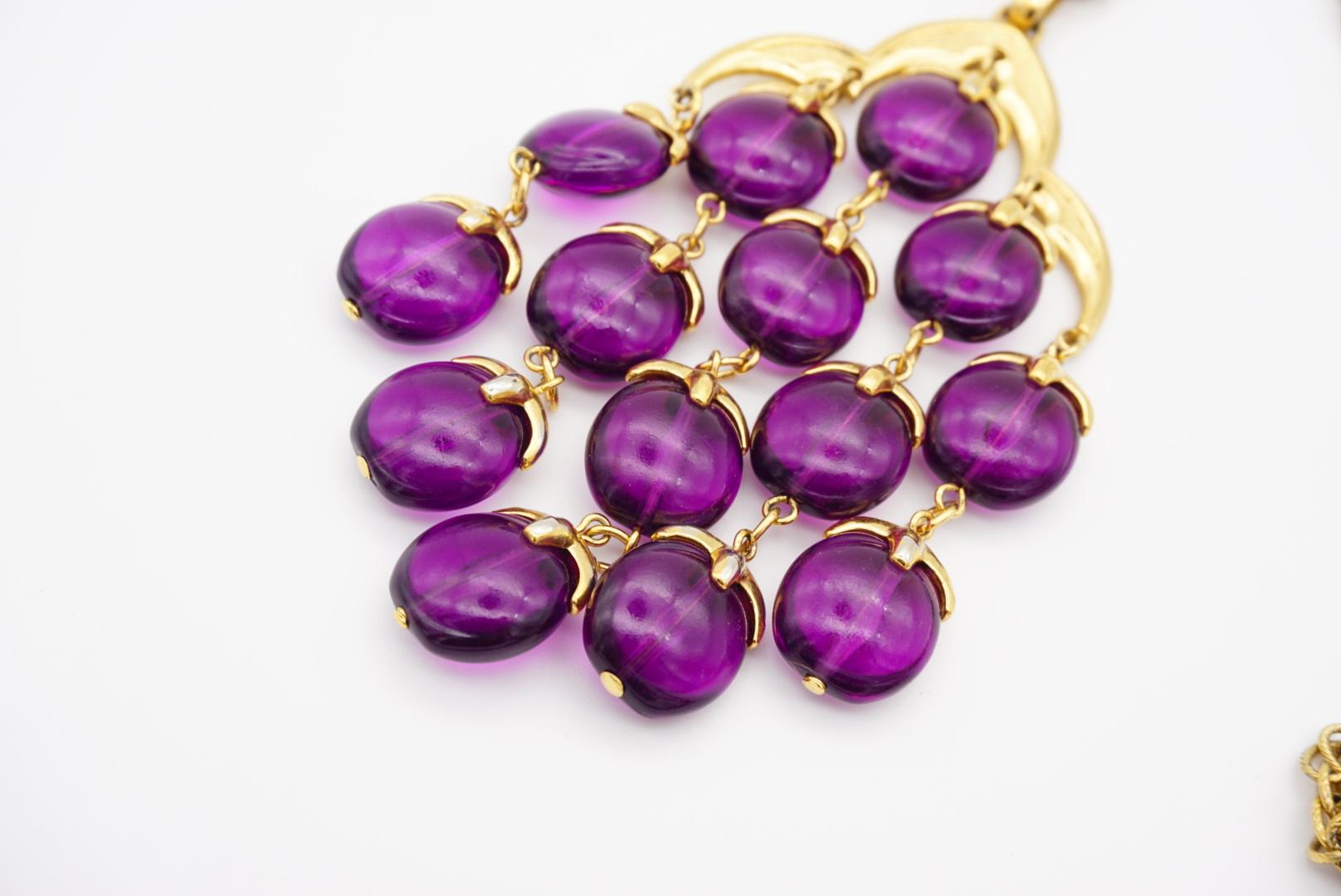 Crown Trifari Vintage 1950s Long Layers Purple Lucite Waterfall Pendant Necklace For Sale 2