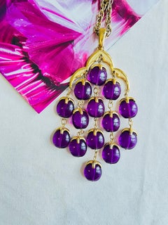 Crown Trifari Vintage 1950s Long Layers Purple Lucite Waterfall Pendant Necklace