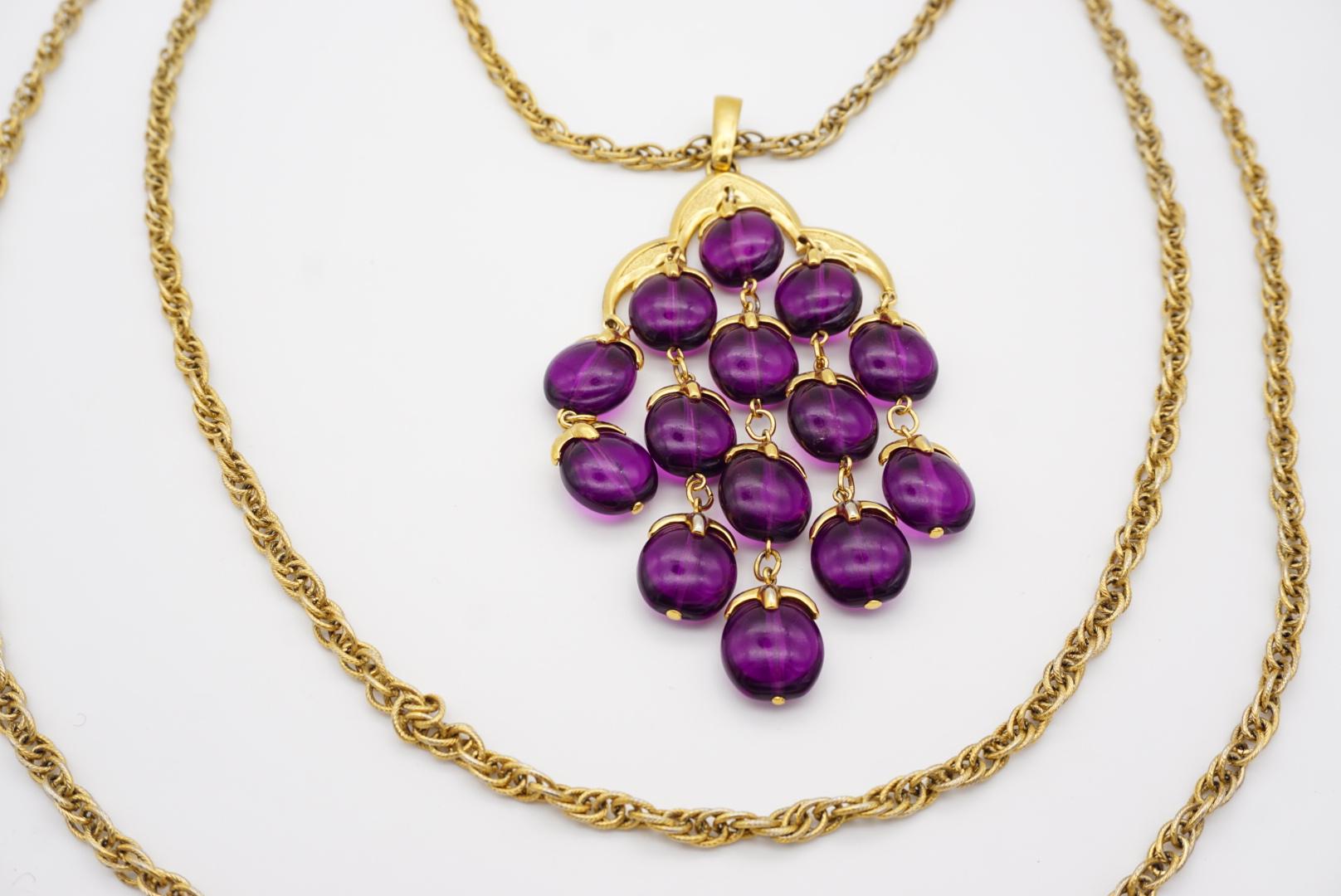 Crown Trifari Vintage 1950s Long Layers Purple Lucite Waterfall Pendant Necklace For Sale 1