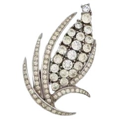Crown Trifari Vintage 1950s Rare Leaf Corn Wheat Crystals Leaf Silver Brooch