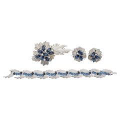 Crown Trifari Vintage 1950s Sapphire Crystals Gift Set Earrings Brooch Bracelet