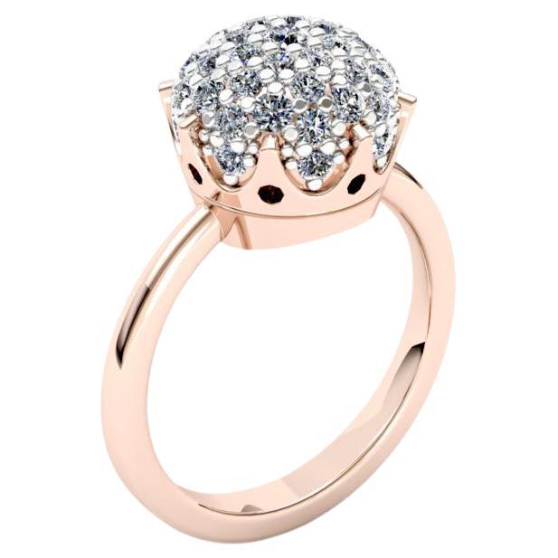 Crown White Diamond Elegant Rose 18K Gold Ring for Her for Him For Sale